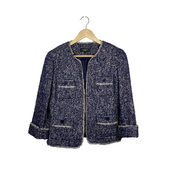 NWT Talbots Tweed Open Front Wool/Mohair/Alpaca in Purple Size 4 - Picture 4 of 9